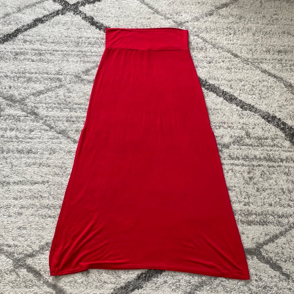 Red Maxi Skirt (Slits on Both Sides) Medium
